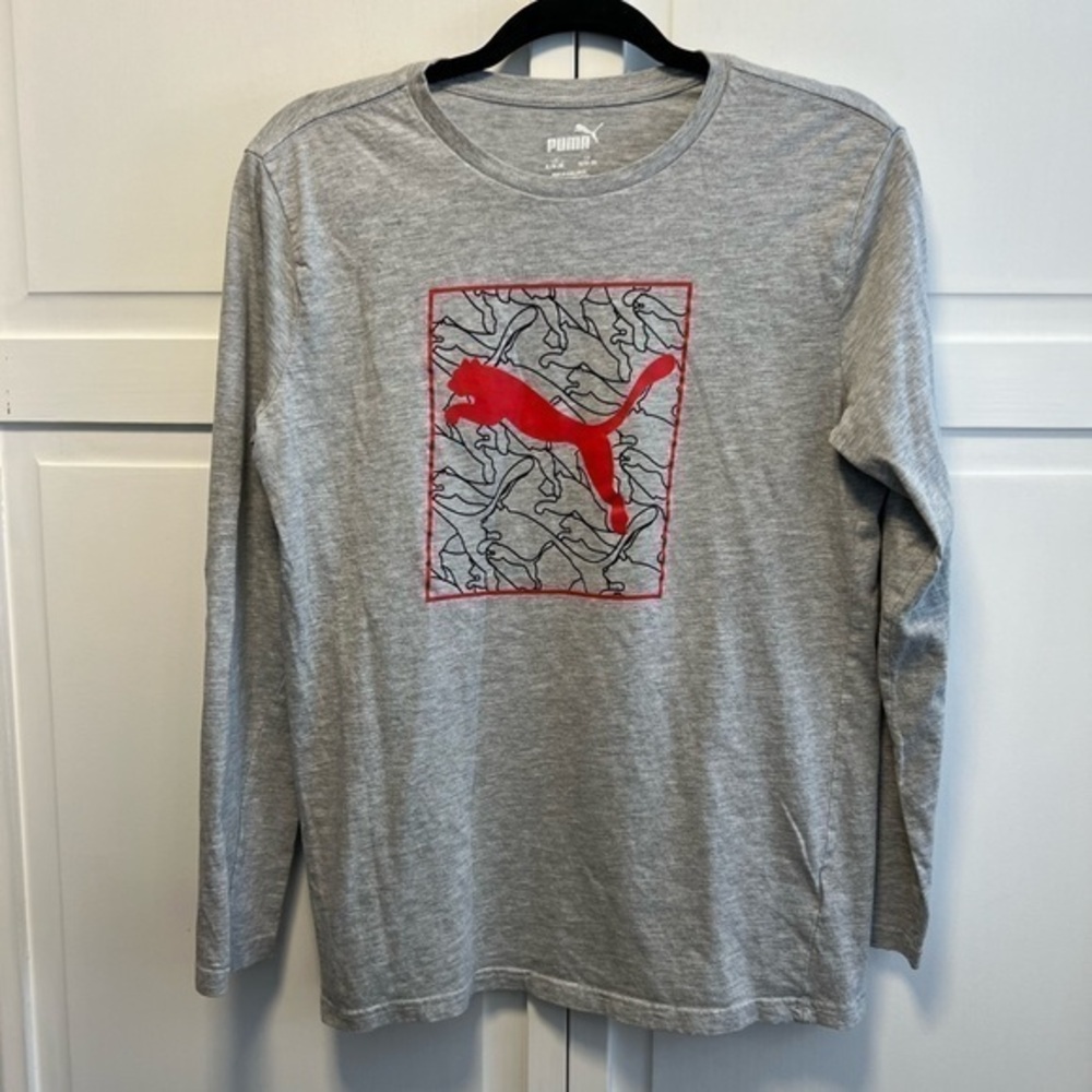 Puma Power Pack Jersey Long Sleeve Graphic Tee Shirt Size Boys XL Color Gray